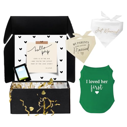 Dog Bridal Wedding Gift Box 2 Cotton Bandanas My Parents are Getting Married, Just Married 1 I Loved Her First Dog Tee & Magnetic Photo Frame 2.5 x3,5|Green, 4X-Large 77
