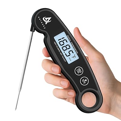 Aurasky Digital Meat Thermometer Instant Read Food Probe with Backlit, Wide Temperature Range for Turkey, Grill, BBQ, Baking & Sourdough, Black