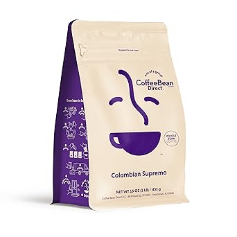 Coffee Bean Direct Colombian Supremo, Whole Bean Coffee, Arabica Coffee, Light Roast, 1 Pound Bag Pack of 1
